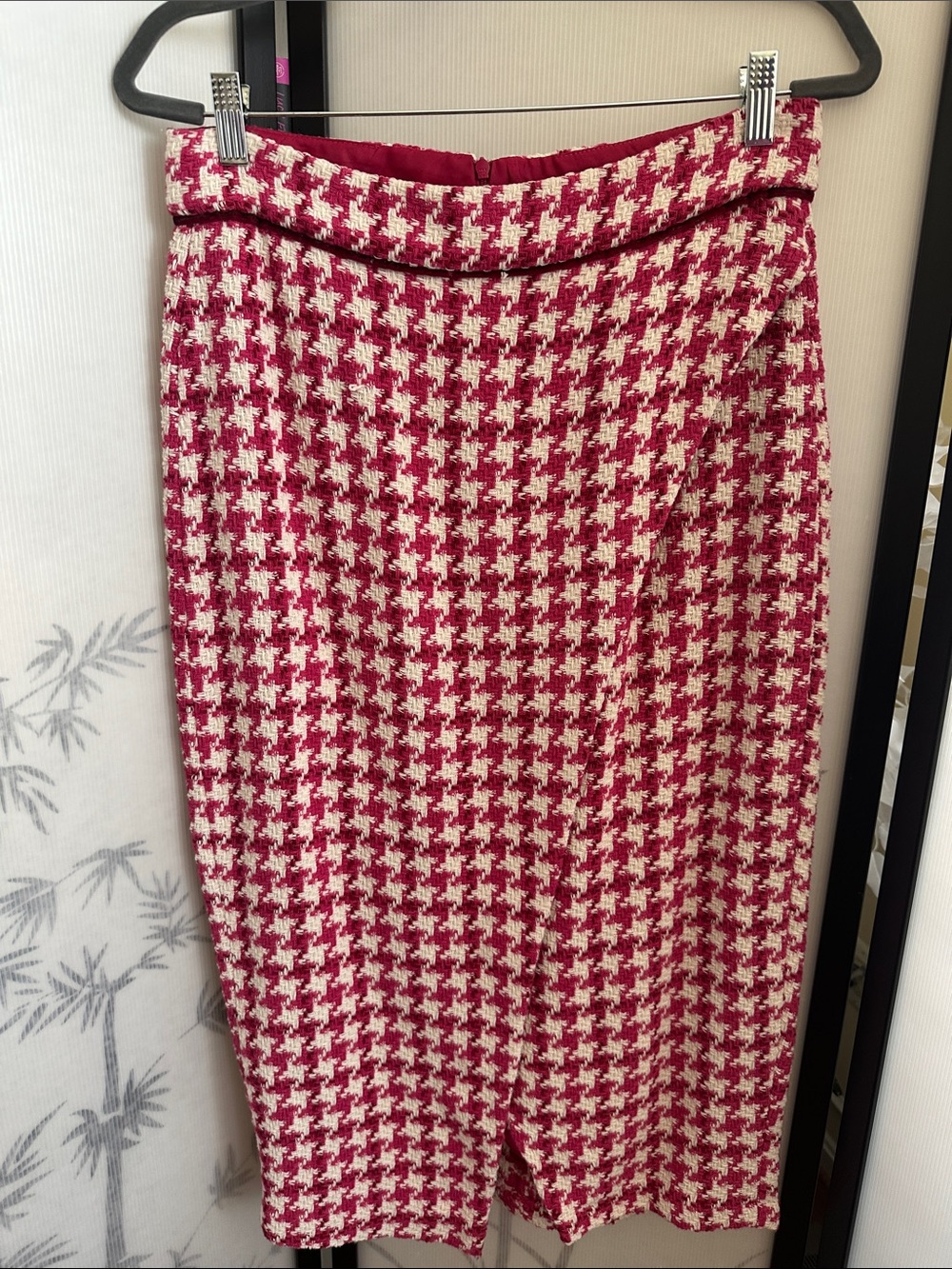 Zara Pink & White Houndstooth Pencil Skirt